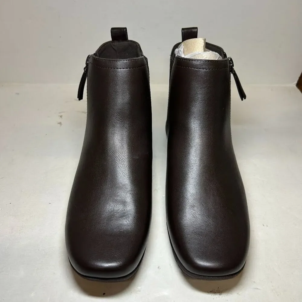 Easy Spirit Womens 9 M Dark Brown Aleena Faux Leather Flat Ankle Booties NIB QV6